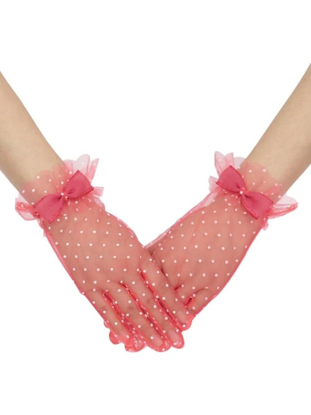 Women's Coral 1920s Cocktail Opera Wrist Length Tulle Short Sheer Mesh Gloves
